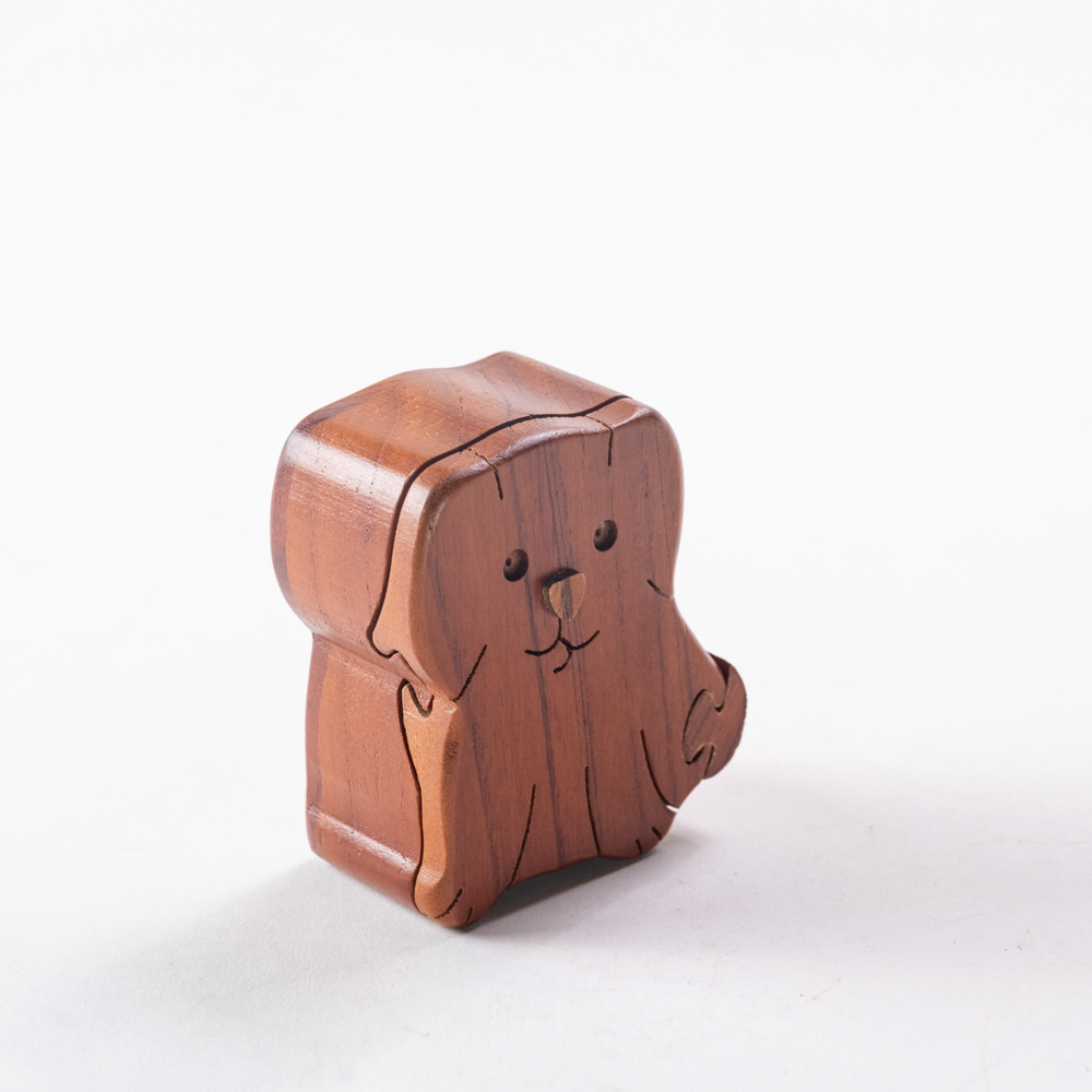 Wooden puppy puzzle trinket box