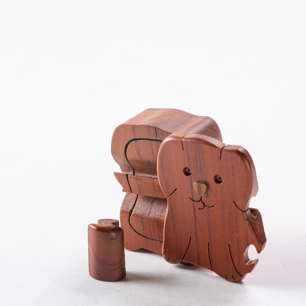 Wooden puppy puzzle trinket box
