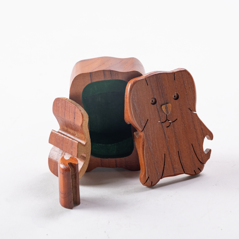 Wooden puppy puzzle trinket box