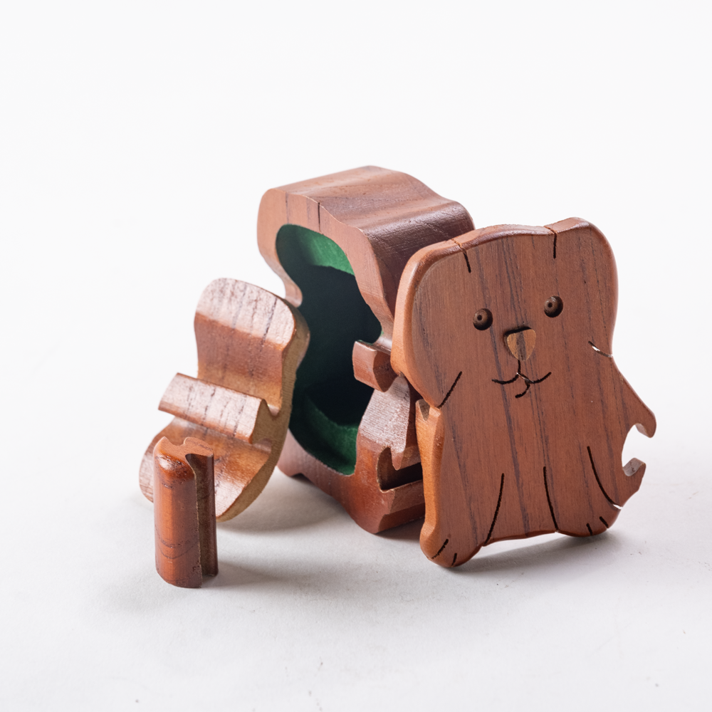 Wooden puppy puzzle trinket box